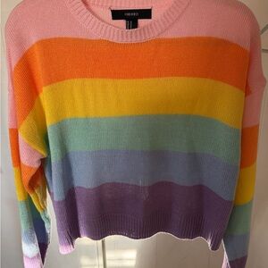 Forever 21 Pastel Rainbow Striped Crewneck Sweater